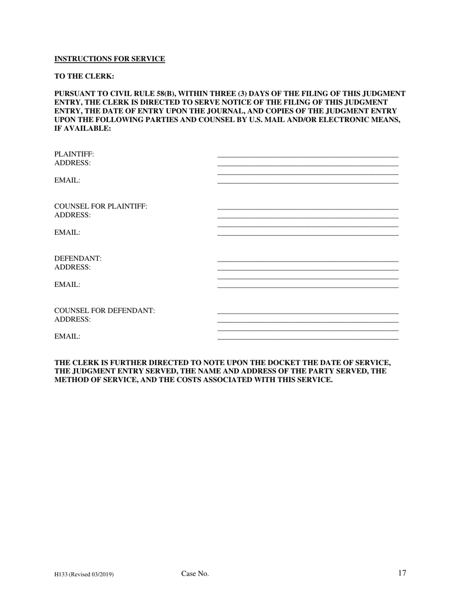 Form H133 Judgment Entry of Legal Separation (With Children, With Separation Agreement) - Cuyahoga County, Ohio, Page 17