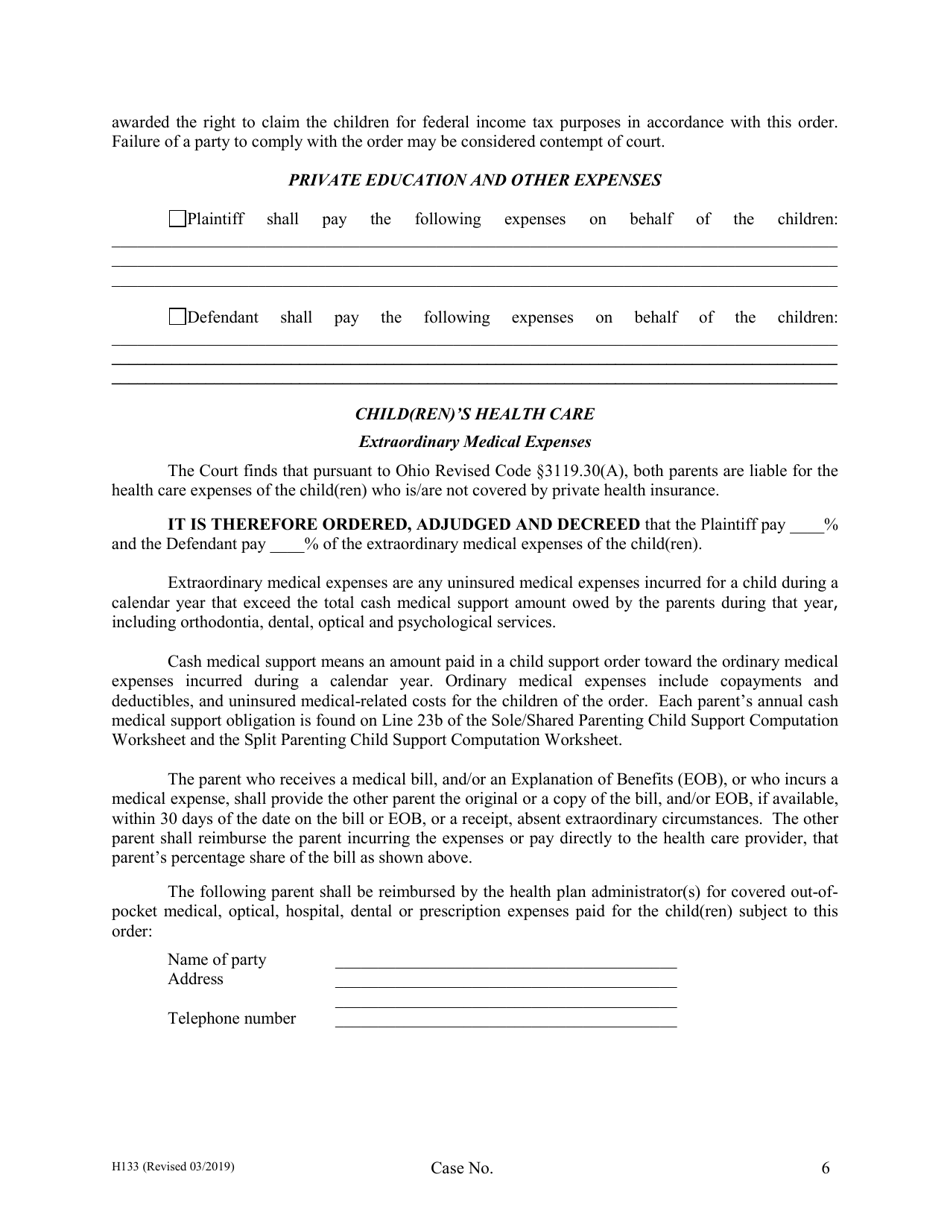 Form H133 Judgment Entry of Legal Separation (With Children, With Separation Agreement) - Cuyahoga County, Ohio, Page 6