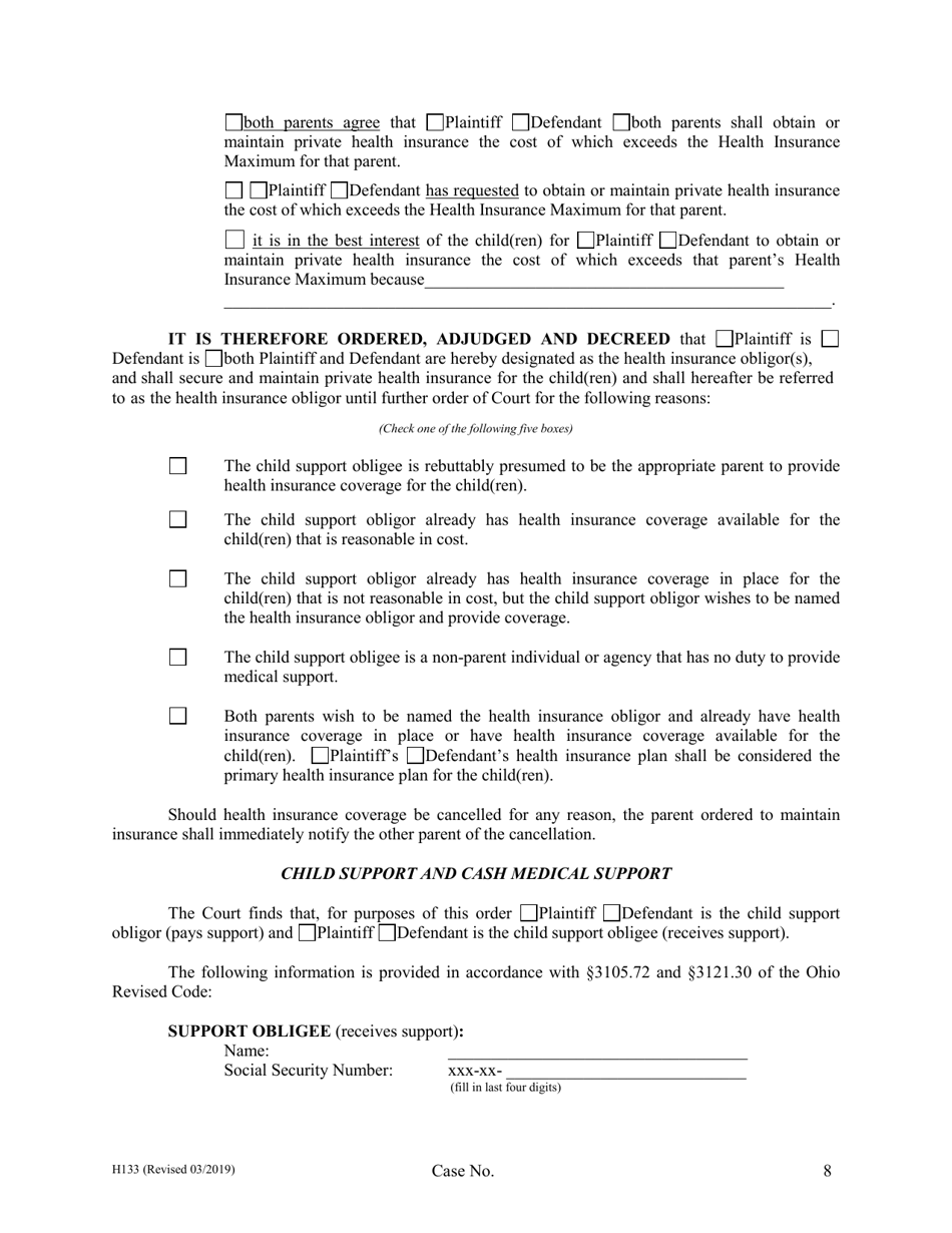 Form H133 Judgment Entry of Legal Separation (With Children, With Separation Agreement) - Cuyahoga County, Ohio, Page 8
