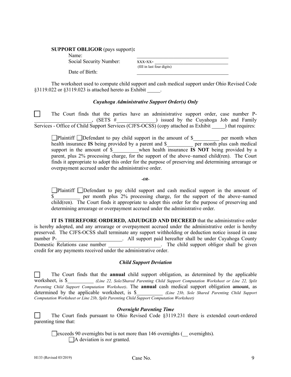 Form H133 Judgment Entry of Legal Separation (With Children, With Separation Agreement) - Cuyahoga County, Ohio, Page 9