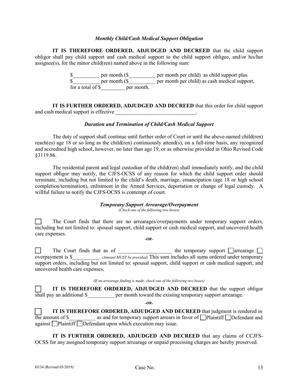 Form H134 Judgment Entry of Legal Separation (With Children, No Separation Agreement) - Cuyahoga County, Ohio, Page 13