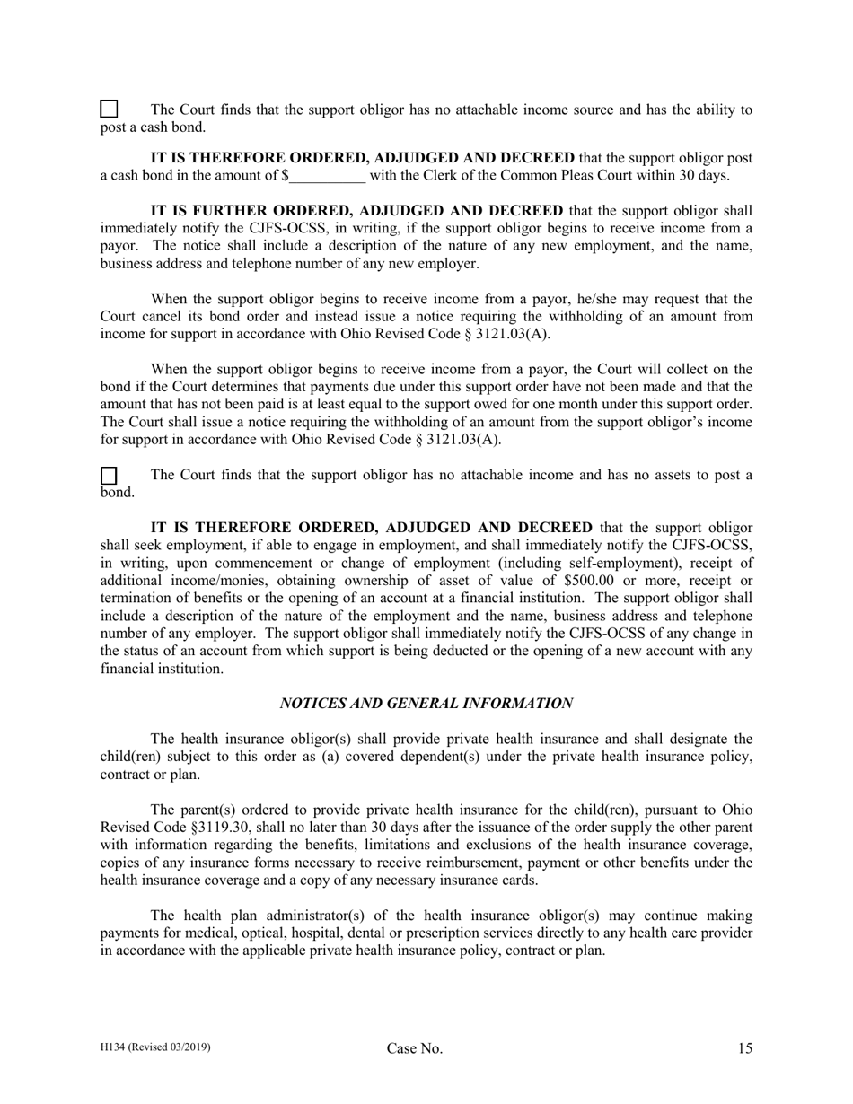 Form H134 Judgment Entry of Legal Separation (With Children, No Separation Agreement) - Cuyahoga County, Ohio, Page 15
