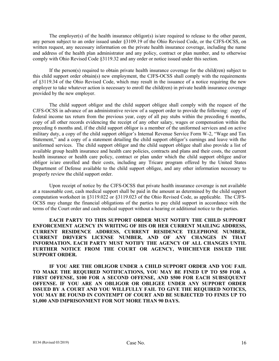 Form H134 Judgment Entry of Legal Separation (With Children, No Separation Agreement) - Cuyahoga County, Ohio, Page 16