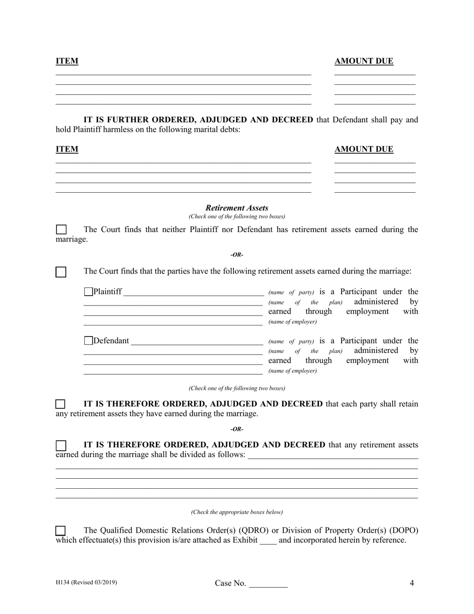 Form H134 Judgment Entry of Legal Separation (With Children, No Separation Agreement) - Cuyahoga County, Ohio, Page 4