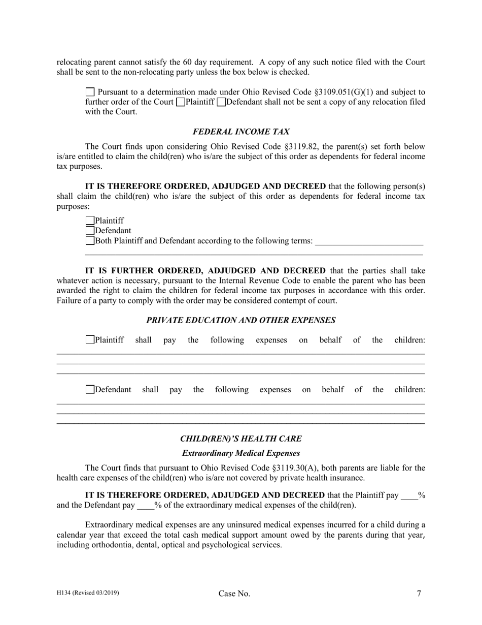 Form H134 Judgment Entry of Legal Separation (With Children, No Separation Agreement) - Cuyahoga County, Ohio, Page 7