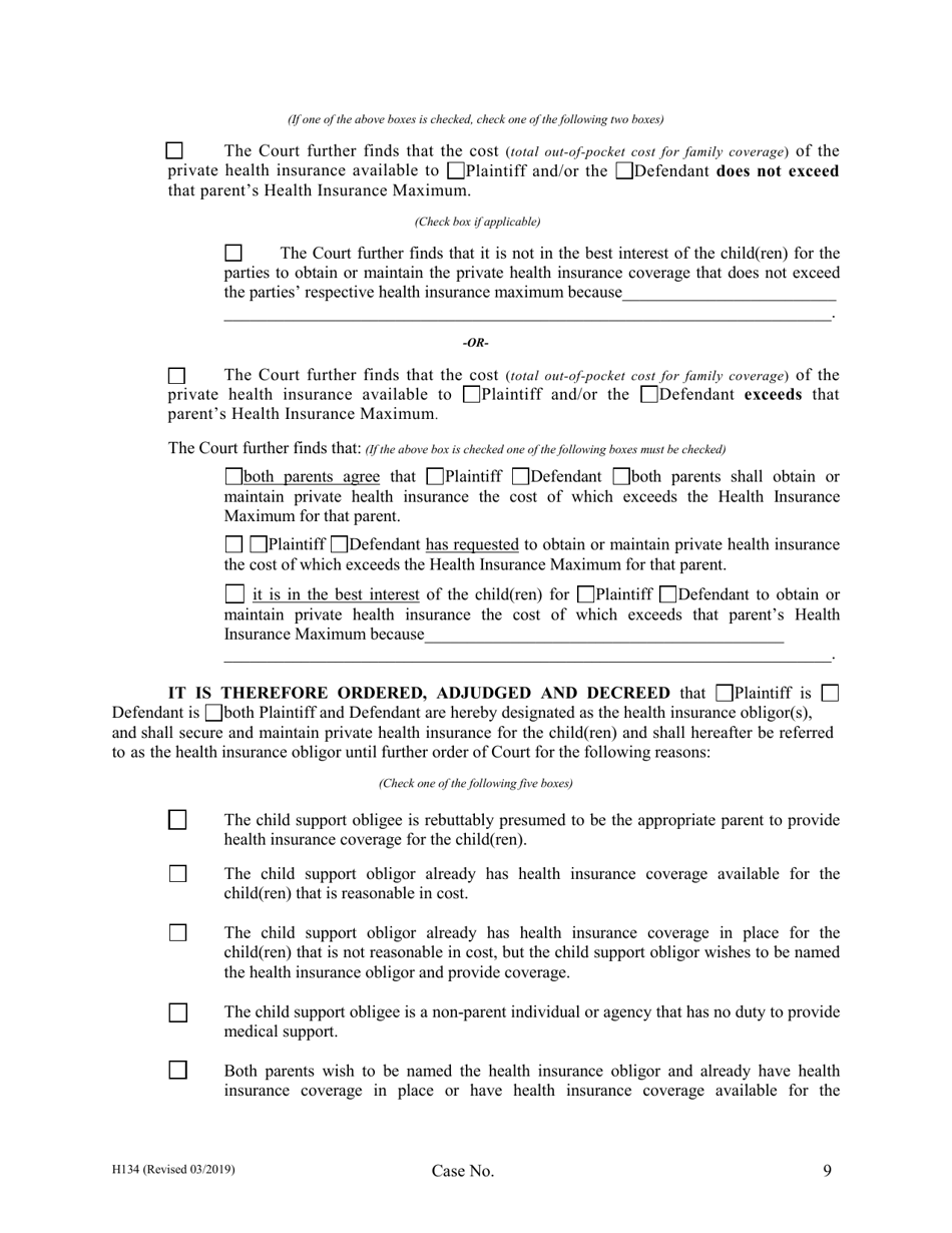 Form H134 Judgment Entry of Legal Separation (With Children, No Separation Agreement) - Cuyahoga County, Ohio, Page 9
