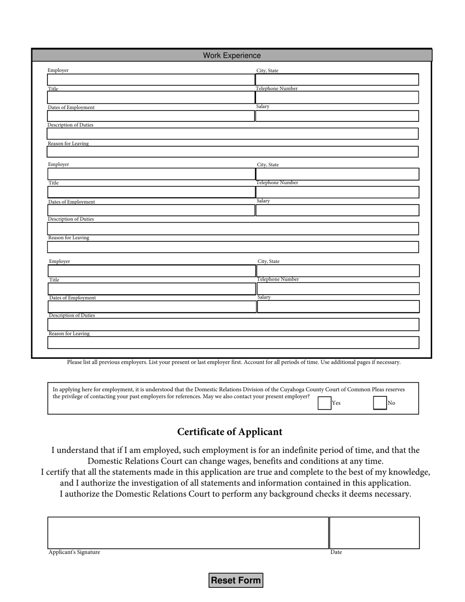 Employment Application - Cuyahoga County, Ohio, Page 2