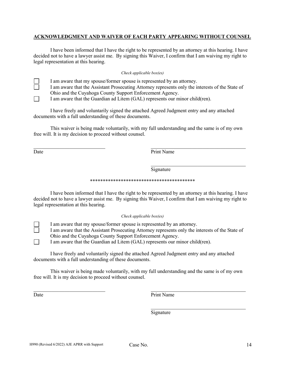 Form H990 Download Fillable PDF or Fill Online Agreed Judgment Entry ...