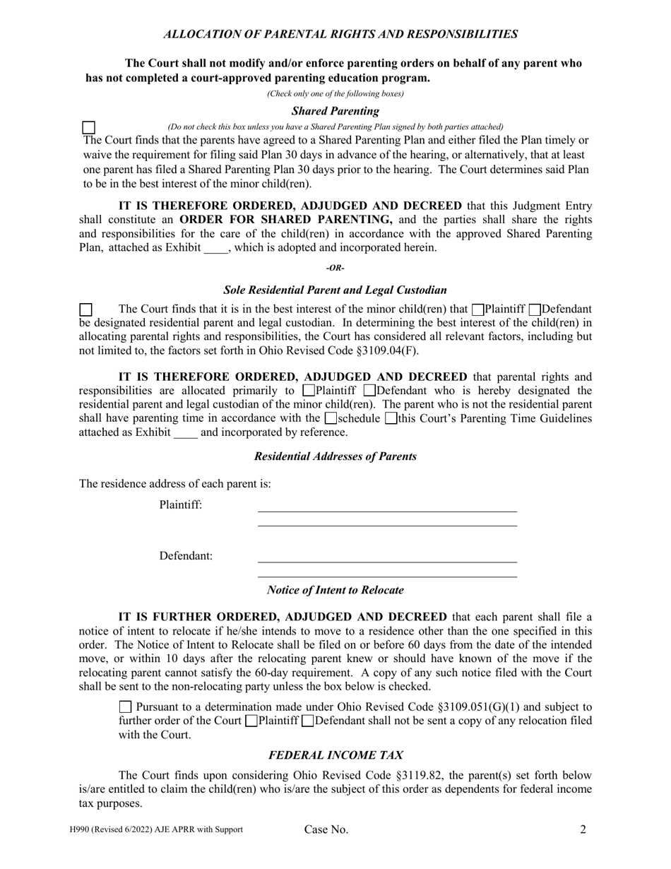 Form H990 Download Fillable PDF or Fill Online Agreed Judgment Entry ...