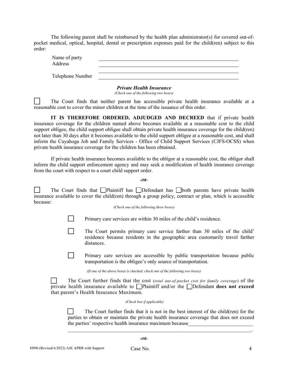 Form H990 Agreed Judgment Entry Modification of Allocation of Parental Rights and Responsibilities With Support - Cuyahoga County, Ohio, Page 4