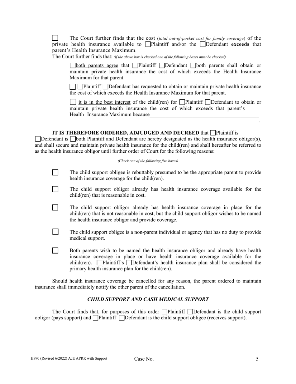 Form H990 Agreed Judgment Entry Modification of Allocation of Parental Rights and Responsibilities With Support - Cuyahoga County, Ohio, Page 5