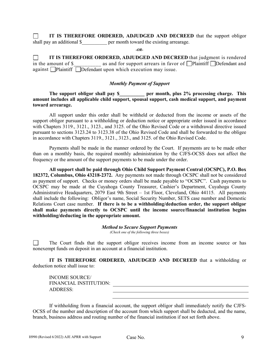 Form H990 Agreed Judgment Entry Modification of Allocation of Parental Rights and Responsibilities With Support - Cuyahoga County, Ohio, Page 9