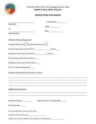 Document preview: Instructions for Service - Cuyahoga County, Ohio