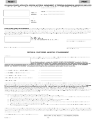 Document preview: Affidavit & Order & Notice of Garnishment of Personal Earnings & Answer of Employer - Cuyahoga County, Ohio