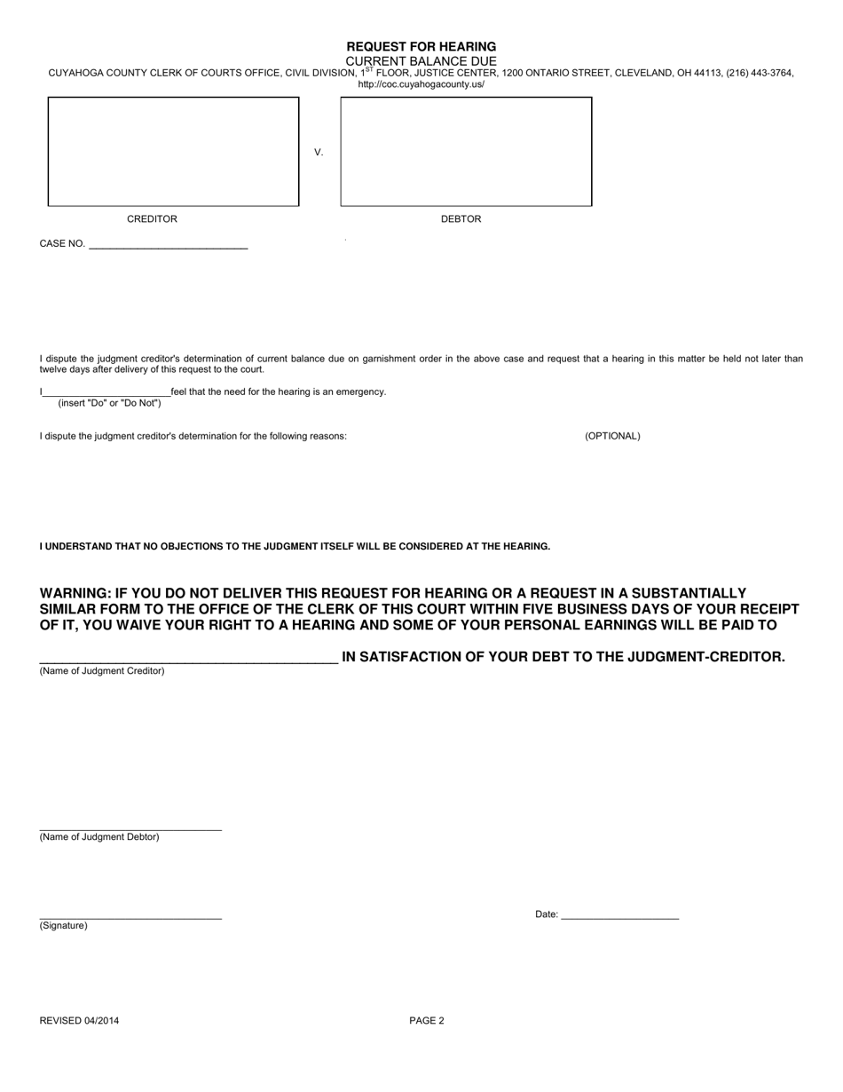 Cuyahoga County, Ohio Notice to Judgment Debtor - Fill Out, Sign Online ...