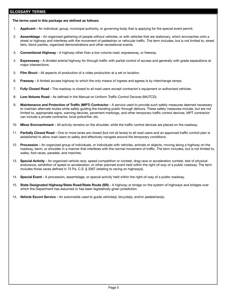 Form TE-300 Special Event Permit - Processions, Assemblages and Special Activities, and Film Shoots - Pennsylvania, Page 5