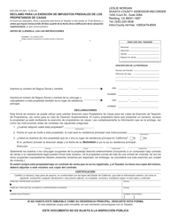 Formulario BOE-266 Reclamo Para La Exencion De Impuestos Prediales De Los Propietarios De Casas - Shasta County, California (Spanish)