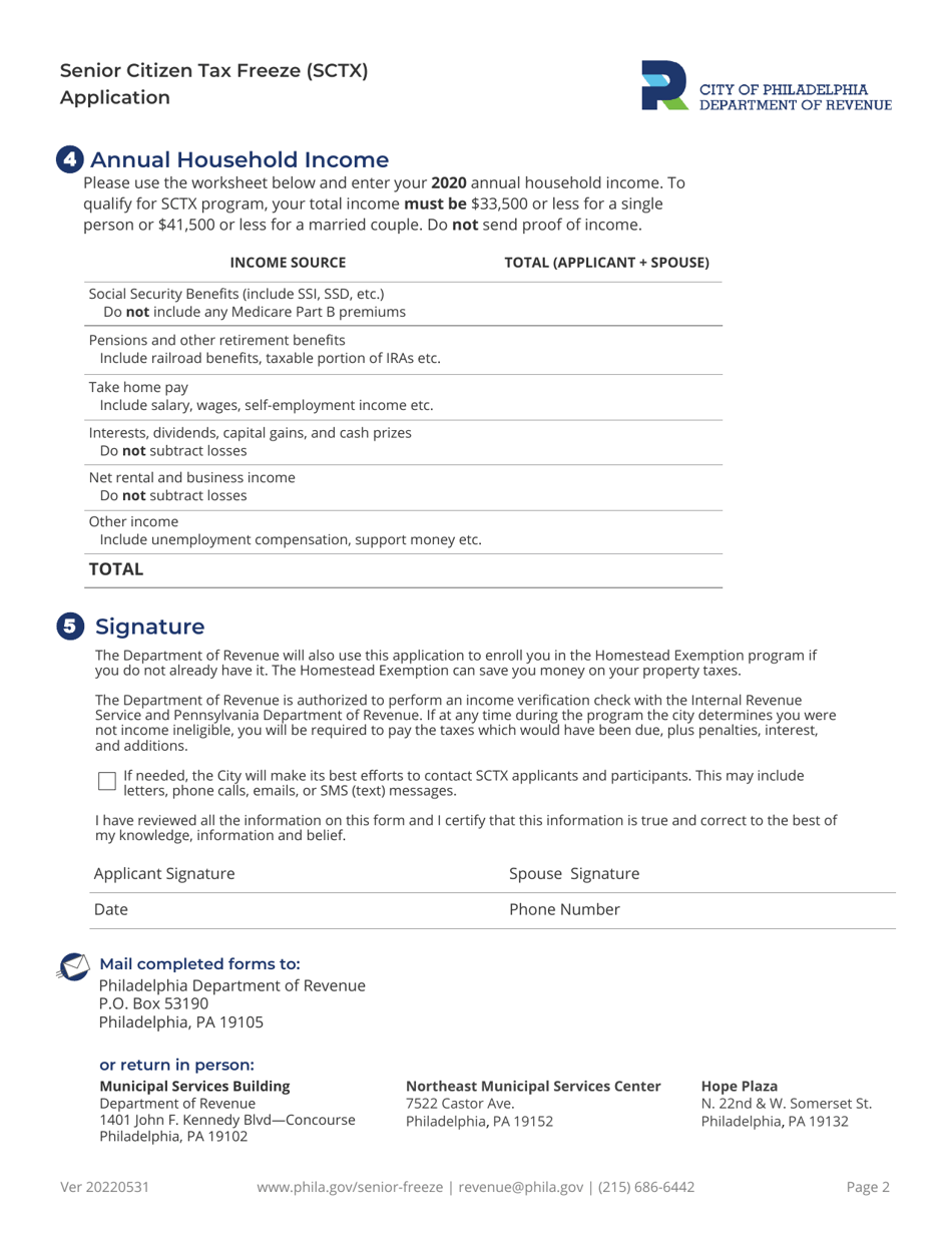 City of Philadelphia, Pennsylvania Application Form Senior Citizen