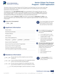 Document preview: Coop Application Form - Senior Citizen Tax Freeze Program - City of Philadelphia, Pennsylvania