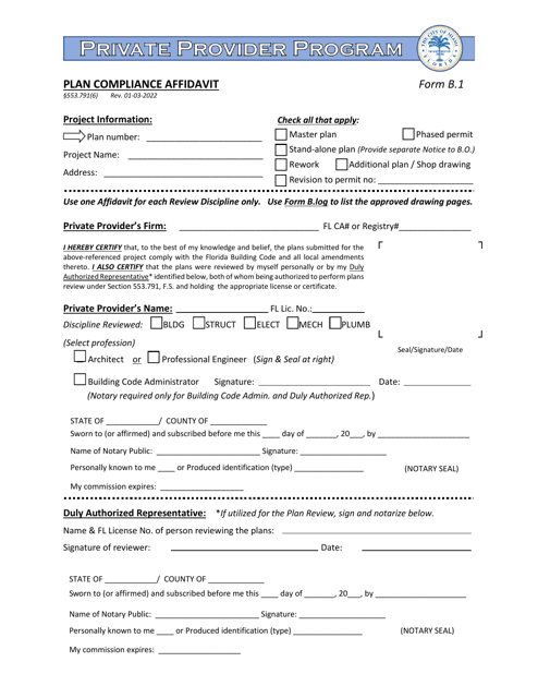Form B.1 Plan Compliance Affidavit - City of Miami, Florida