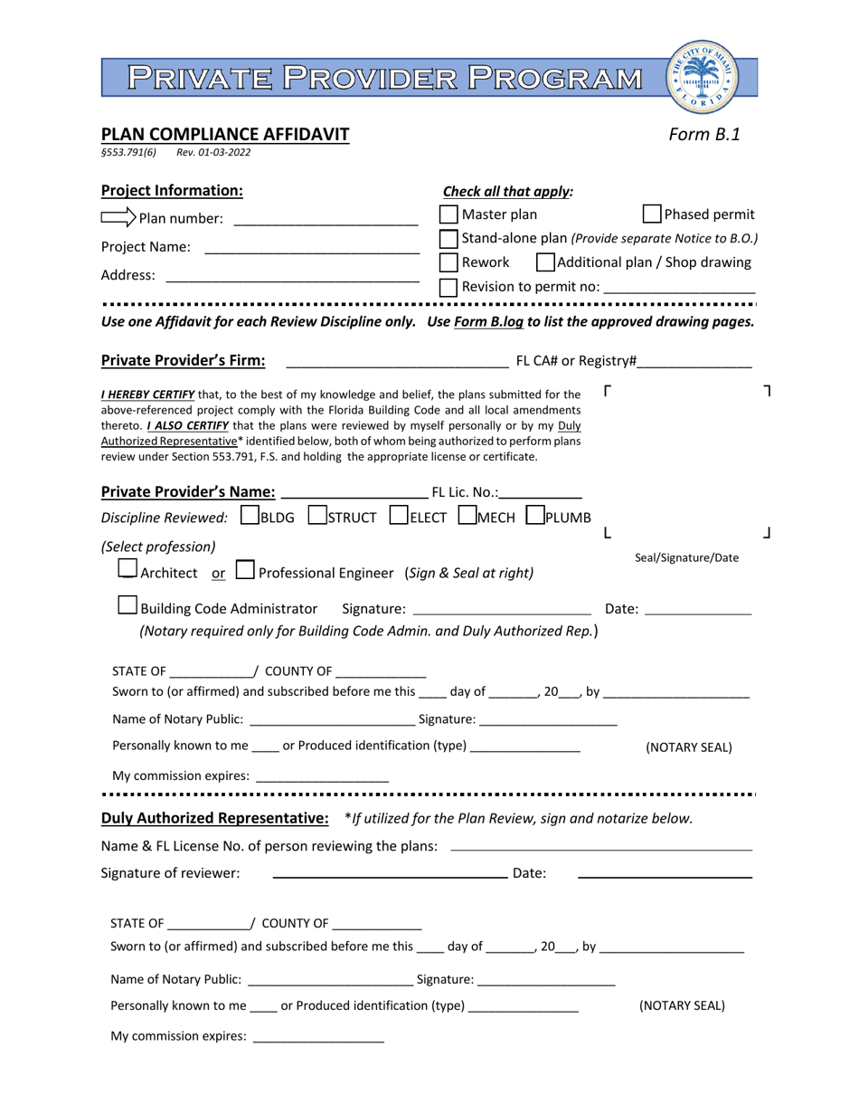 Form B.1 - Fill Out, Sign Online And Download Fillable PDF, City Of ...