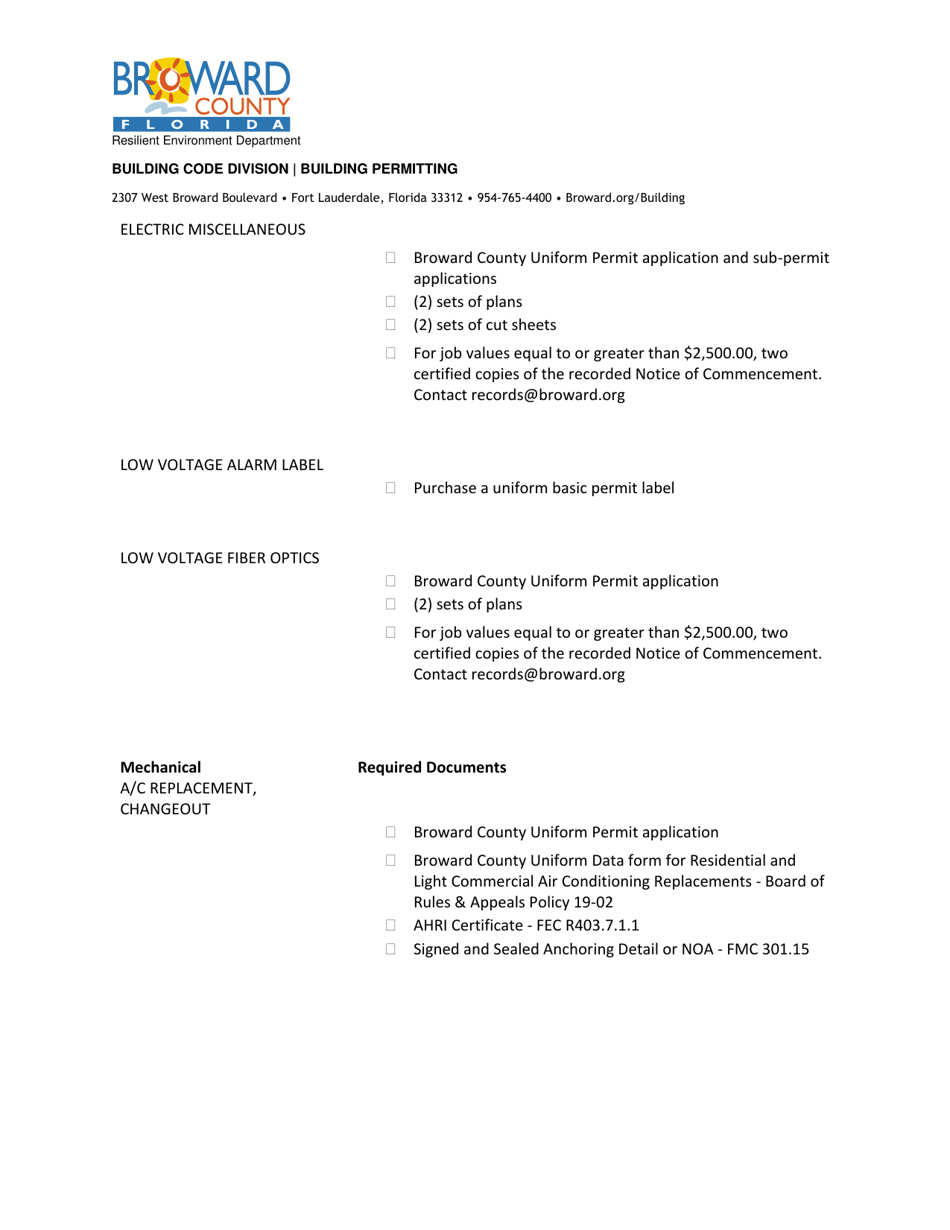 Electrical, Mechanical, and Plumbing Checklists - Broward County, Florida, Page 3