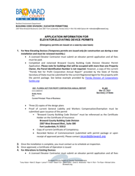 Document preview: Elevator Permit Application - Broward County, Florida