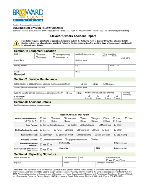Elevator Owners Accident Report - Broward County, Florida Download Pdf