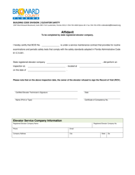 Document preview: Record of Visit (Rov) Affidavit - Elevator Safety - Broward County, Florida