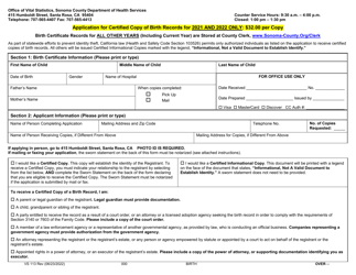 Document preview: Form VS113 Application for Certified Copy of Birth Records - Sonoma County, California
