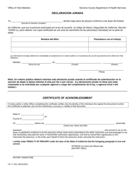 Formulario VS111 Solicitud Para Obtener Una Copia Certificada De Nacimiento De Ninos Que Nacieron - Sonoma County, California (Spanish), Page 2
