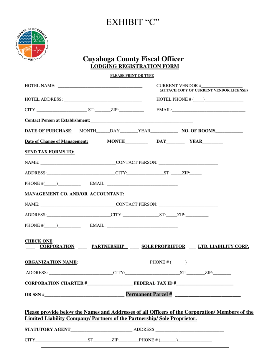 Exhibit C Lodging Registration Form - Cuyahoga County, Ohio, Page 1