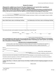 Application for Certified Copy of a Marriage Certificate - Sonoma County, California, Page 2