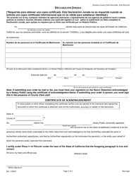 Aplicacion Para Copia Certificada De Acta De Matrimonio - Sonoma County, California (Spanish), Page 2
