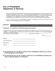 Original Application for Business Income and Receipts Tax Credit for Contribution to a Community Development Corporation or Nonprofit Intermediary - City of Philadelphia, Pennsylvania, Page 3