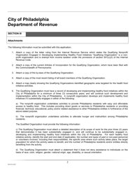 Original Application for Business Income and Receipts Tax Credit for Contribution to a Nonprofit Organization Engaged in Developing and Implementing Healthy Food Initiatives - City of Philadelphia, Pennsylvania, Page 2