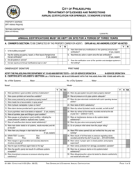Form 81-984 Annual Certification for Sprinkler/Standpipe Systems - City of Philadelphia, Pennsylvania