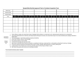 Document preview: Sample Monthly Aboveground Tank or Container Inspection Form - County of San Diego, California
