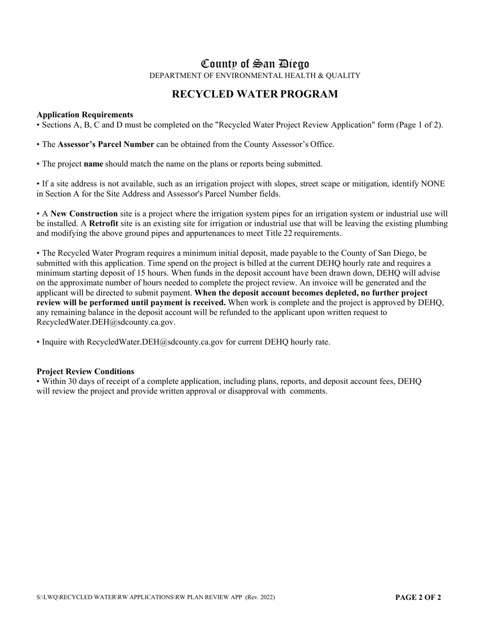Recycled Water Project Review Application - County of San Diego, California, Page 2