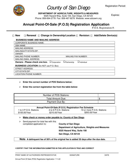 Annual Point-Of-Sale (P.o.s) Registration Application - County of San Diego, California