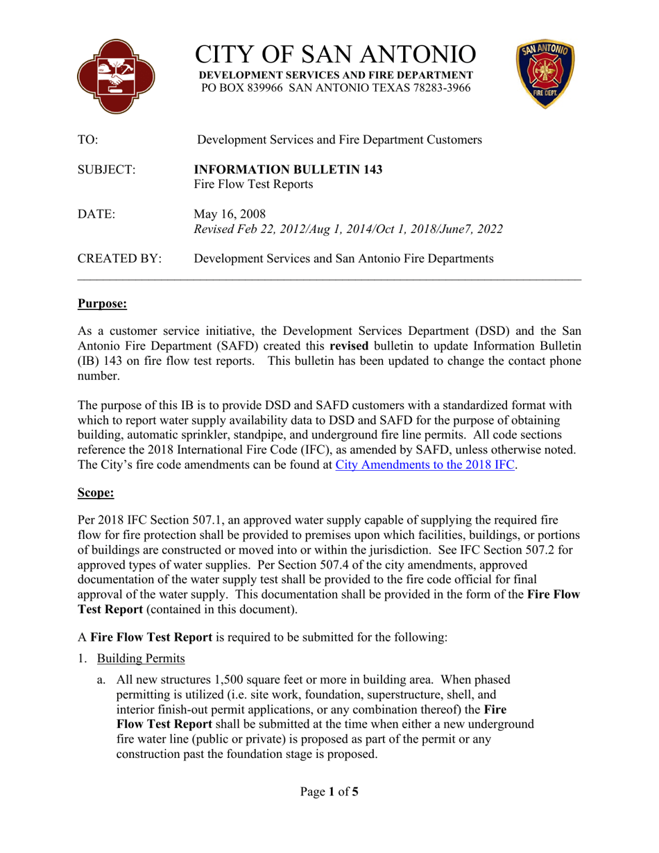 Fire Flow Test Report - City of San Antonio, Texas, Page 1