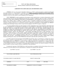 Document preview: Agreement Including Release and Indemnification - Neighbors Involved in Cleaning-Up the Environment (Nice) - City of San Antonio, Texas