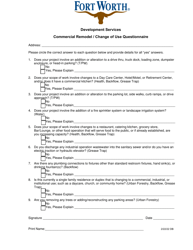 Document preview: Commercial Remodel/Change of Use Questionnaire - City of Fort Worth, Texas