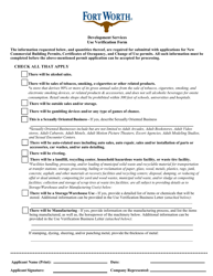 Use Verification Form - City of Fort Worth, Texas