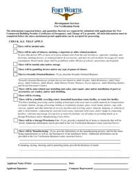 Document preview: Use Verification Form - City of Fort Worth, Texas