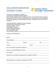 Volunteer Mediator Interest Form - City of Philadelphia, Pennsylvania