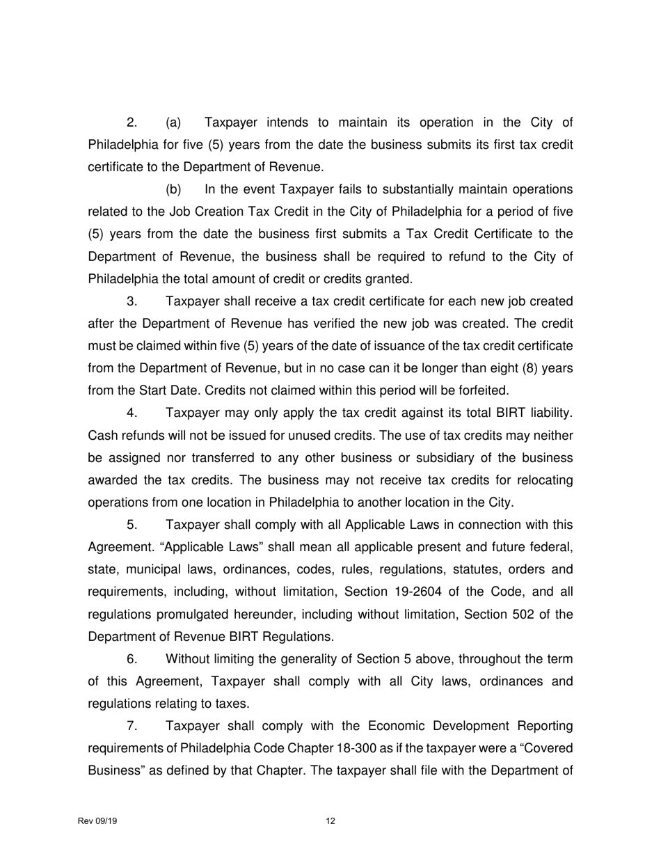 Job Creation Tax Credit Application - City of Philadelphia, Pennsylvania, Page 12