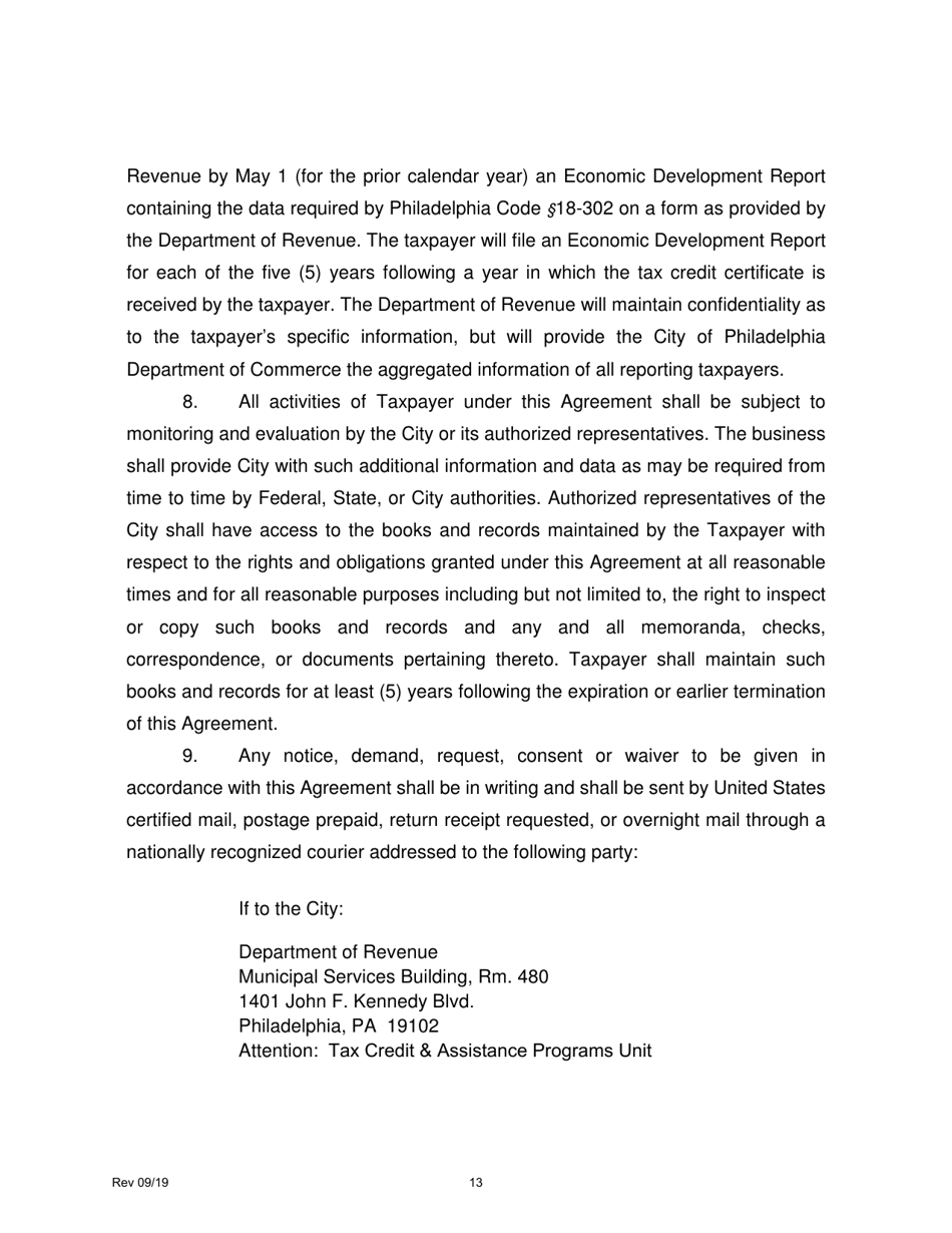 Job Creation Tax Credit Application - City of Philadelphia, Pennsylvania, Page 13
