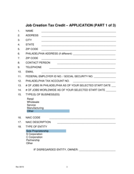 Job Creation Tax Credit Application - City of Philadelphia, Pennsylvania, Page 3