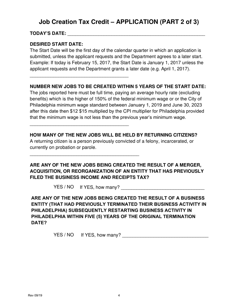 Job Creation Tax Credit Application - City of Philadelphia, Pennsylvania, Page 4